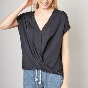 Black Silk-Like Draped Top